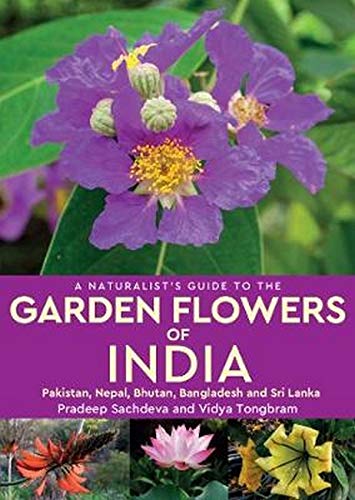 Book cover featuring a purple flower and text about Indian garden flowers.