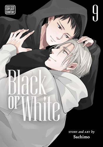 Two men embracing on the cover of the manga Black or White volume 9.