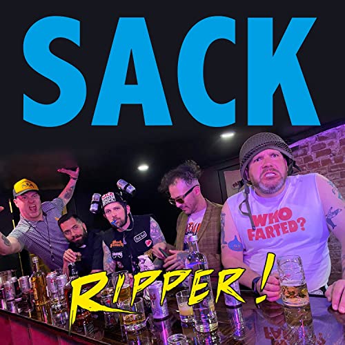 Five men at a bar with drinks, album title "Sack - Ripper!".
