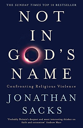 Book cover: "Not in God's Name" by Jonathan Sacks, with eclipse imagery.
