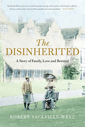 Book cover showing three people in period clothing on a lawn before a manor.
