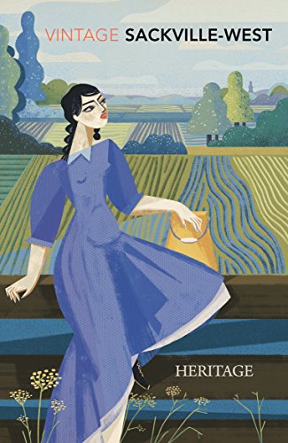 Book cover: woman in blue dress with landscape background.