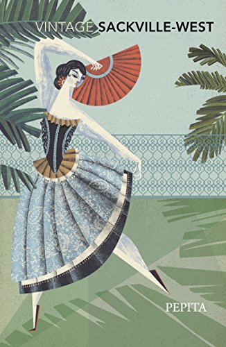 Book cover illustration of a woman in a blue dress holding a red fan.