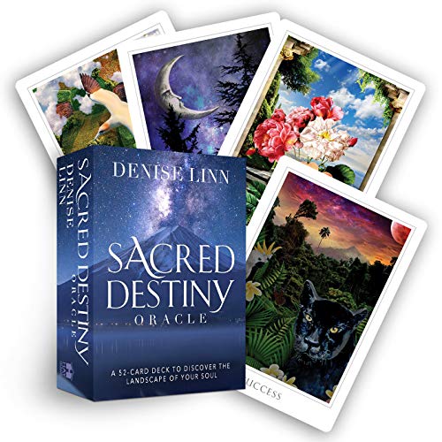 Sacred Destiny Oracle deck box with several illustrated cards fanned out behind it.