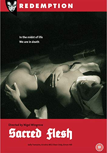 DVD cover for "Sacred Flesh" featuring a nun in a suggestive pose.