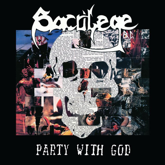 Album cover featuring a collage of dark, chaotic imagery overlaid with religious text.