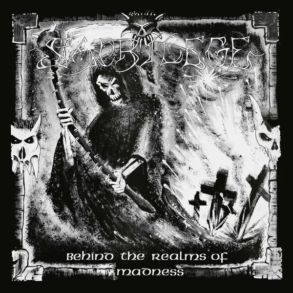 Black and white album cover featuring a skeletal figure and gothic crosses.