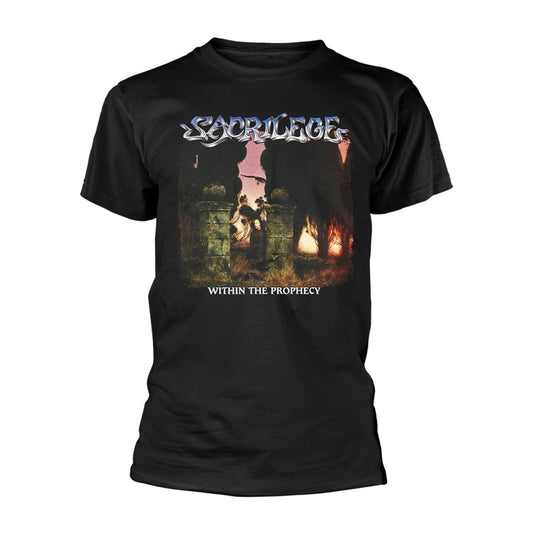 Black t-shirt with "Sacrilege" band logo and album art graphic.