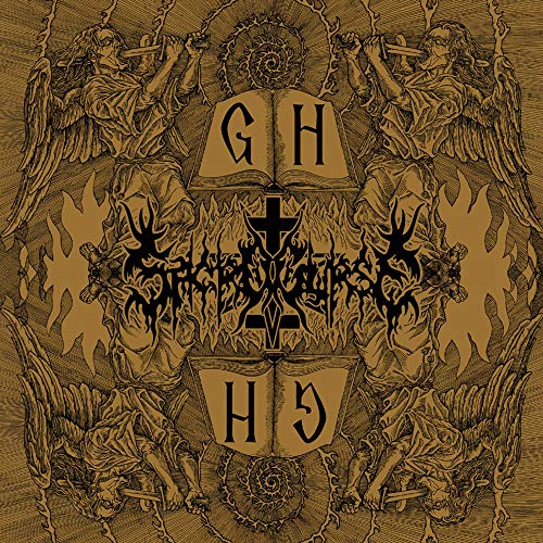 Sepia-toned CD cover with angelic figures, text, and ornate, dark imagery.