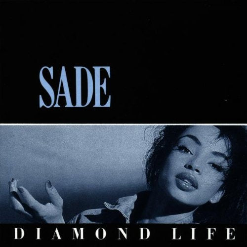 Album cover featuring Sade in blue-toned portrait with text Sade and Diamond Life.