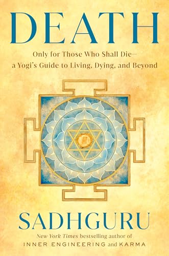 Book cover with title Death, Sadhguru author name, and a blue lotus mandala symbol.