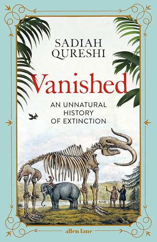 Book cover depicting dinosaur skeletons, an elephant, and people in a landscape.