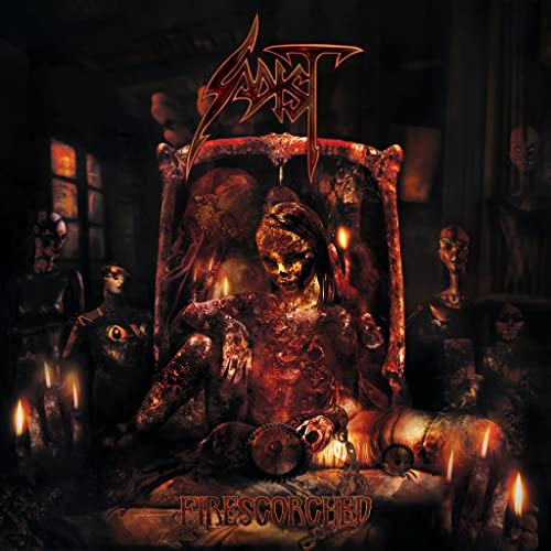 Dark album cover featuring a distorted figure in front of statues.