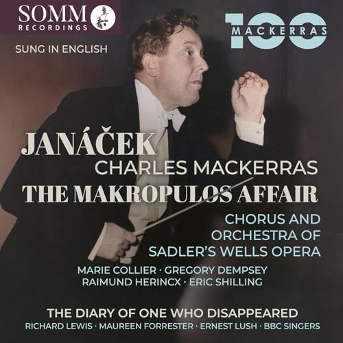 CD cover featuring conductor Charles Mackerras with text detailing the Janáček opera performance.