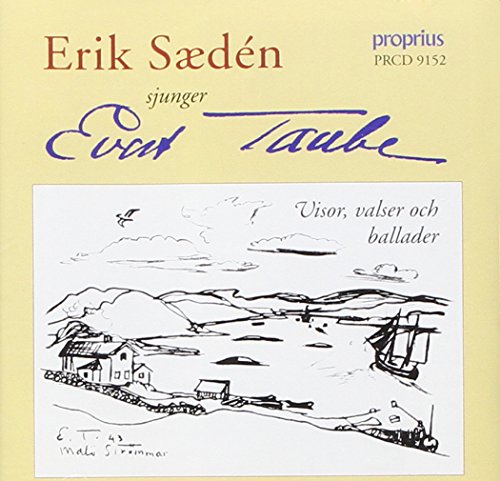 CD cover for Erik Saedén singing Evert Taube, with coastal sketch.