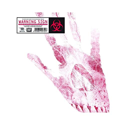 Red handprint and biohazard symbol on a white background, vinyl record cover.