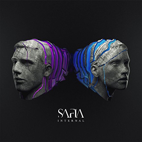 CD cover featuring two stone busts with neon blue and purple lines.
