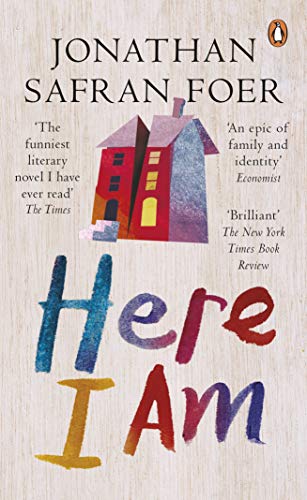 Book cover for "Here I Am" by Jonathan Safran Foer with a house illustration.