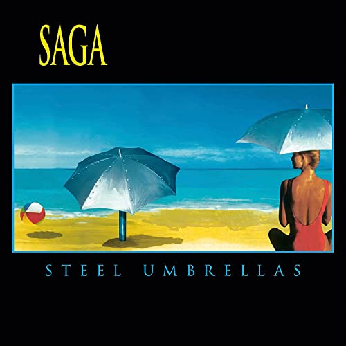 Album cover: beach scene with two silver umbrellas and a woman.