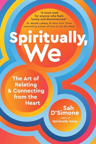 Book cover with swirling orange and blue design, title "Spiritually, We".