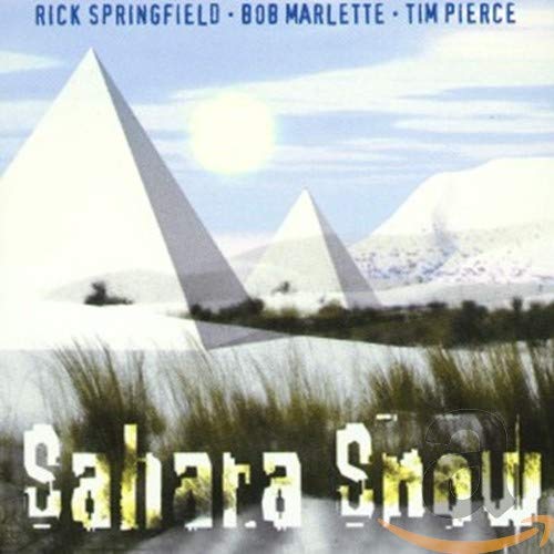 CD cover showing white pyramids in a snowy landscape with the text Sahara Snow.