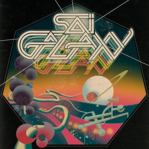 Sai Galaxy album cover: geometric design with planets and abstract forms.