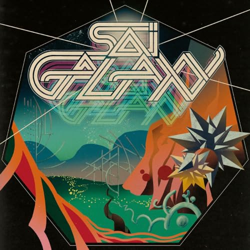 Sai Galaxy album cover: geometric design with orange, teal, and starbursts.