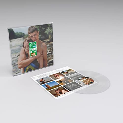 Clear vinyl record with album cover featuring a couple embracing.
