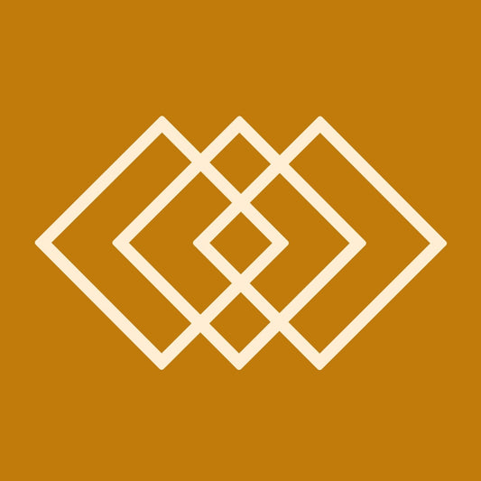 Orange background with overlapping, pale beige diamond shapes.