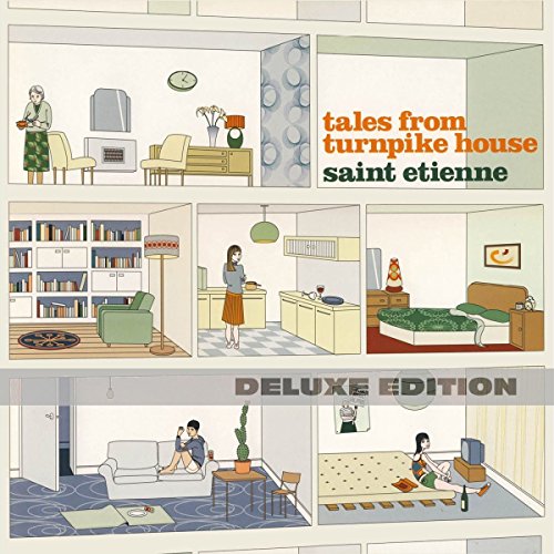 "Album cover art featuring cartoon illustrations of various interior scenes and the band's name."