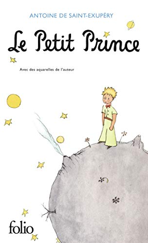 The Little Prince standing on a small planet with stars against a white background.