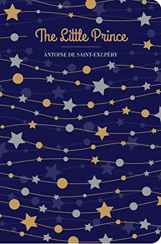 Book cover for The Little Prince with a dark blue background and gold stars.