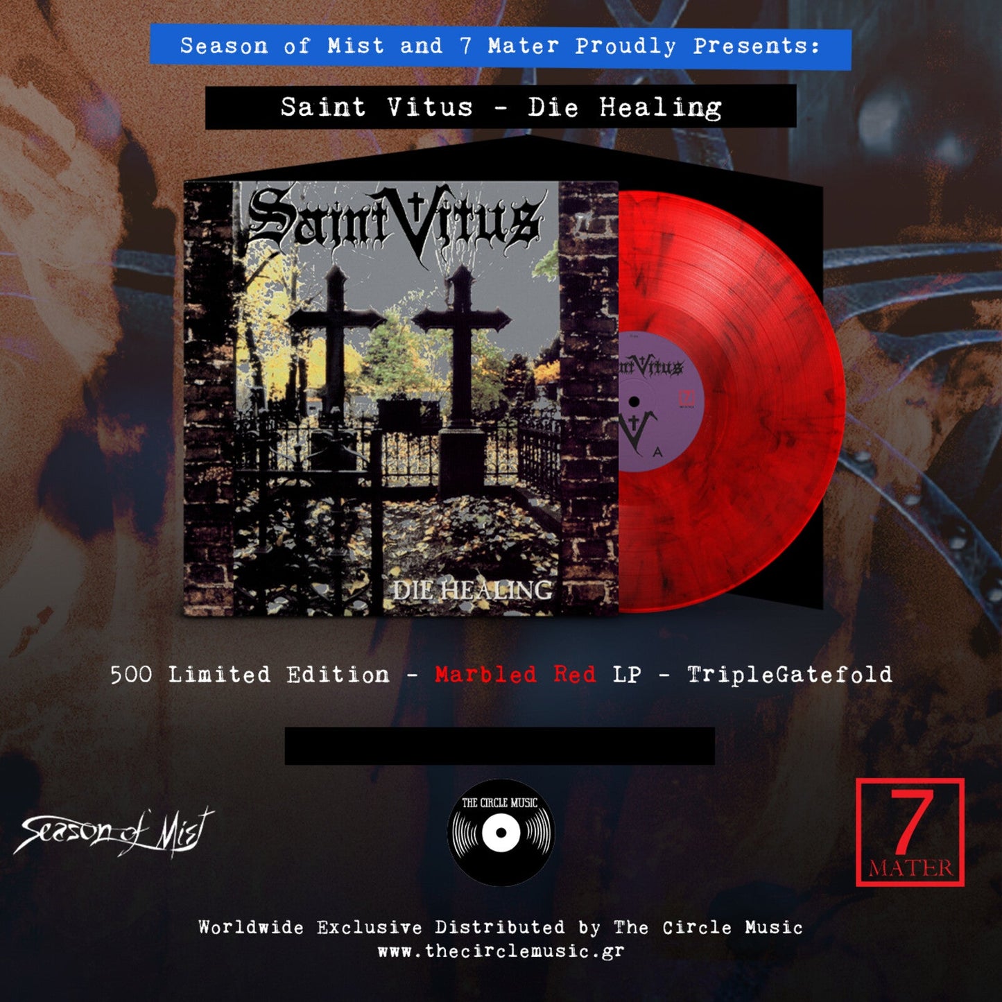 Saint Vitus "Die Healing" vinyl record with a graveyard cover art.