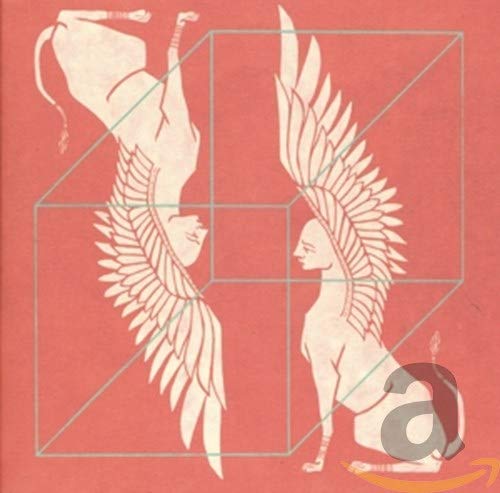 Red album cover featuring two stylized sphinxes within a blue grid.