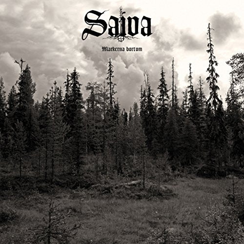 Album cover for Saiva - Markerna Bortom, featuring a dark forest landscape.