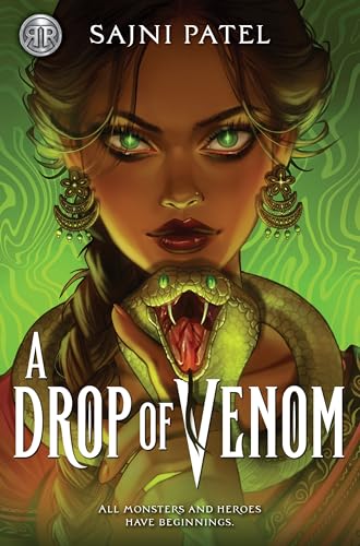 Book cover: woman with snake, green tones, title "A Drop of Venom".