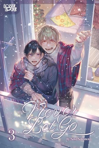 Two young men embracing near a window, snow falling, book cover.