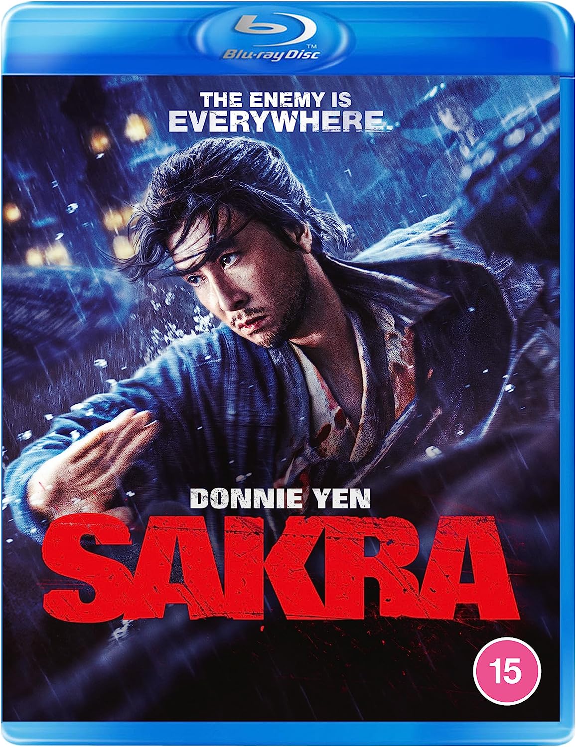 Blu-ray cover for "Sakra" featuring Donnie Yen in a dramatic action pose.