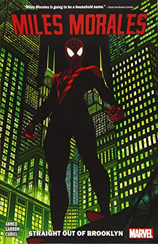 Miles Morales as Spider-Man stands powerfully against a city backdrop.
