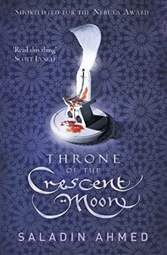 Book cover: a crescent moon, candle, and dagger on a dark floral background.