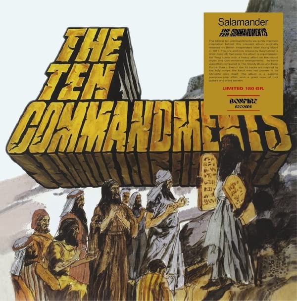 Vinyl record cover for Salamander’s “Ten Commandments” with biblical artwork.