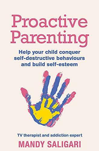 Book cover for Proactive Parenting by Mandy Saligari featuring a layered handprint illustration.