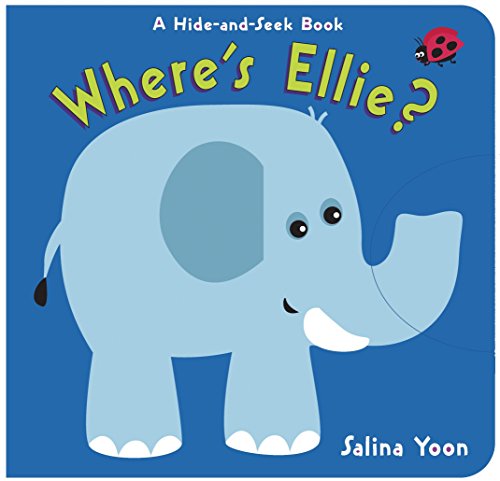 Blue elephant on a book cover titled "Where's Ellie?".