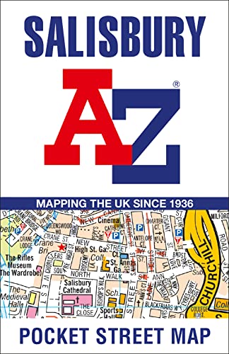 Salisbury A-Z Pocket Street Map cover with red and blue lettering, map detail.
