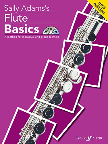 Purple cover of "Flute Basics" pupil's book with a silver flute image.