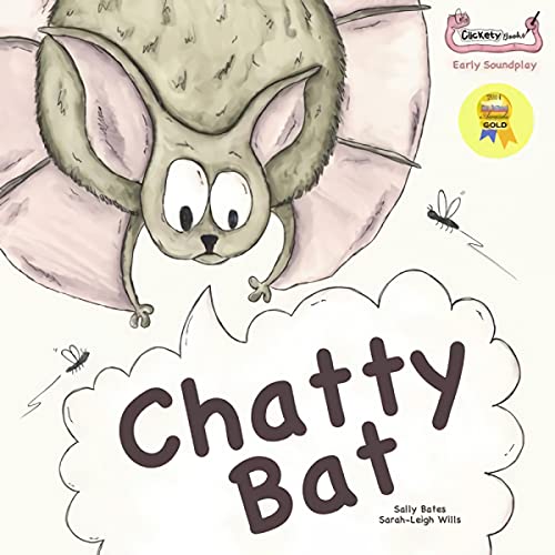 Illustration of a cartoon bat with large eyes, wings spread, and speech bubble.