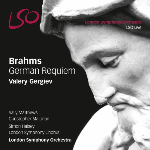 CD cover: Brahms’ German Requiem, featuring a sculpted face and orchestra details.