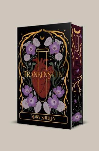 Black book cover with floral design, a heart, and title "Frankenstein".