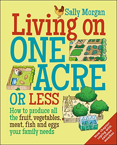 Book cover titled Living on One Acre or Less with illustrations of small farms.