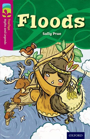 Book cover: “Floods” with illustrated Native American character and animals.